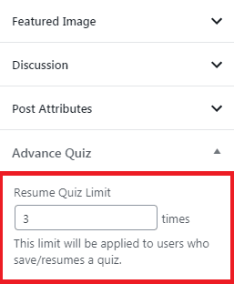 Resume Quiz Limit
