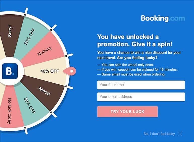 booking spin the wheel